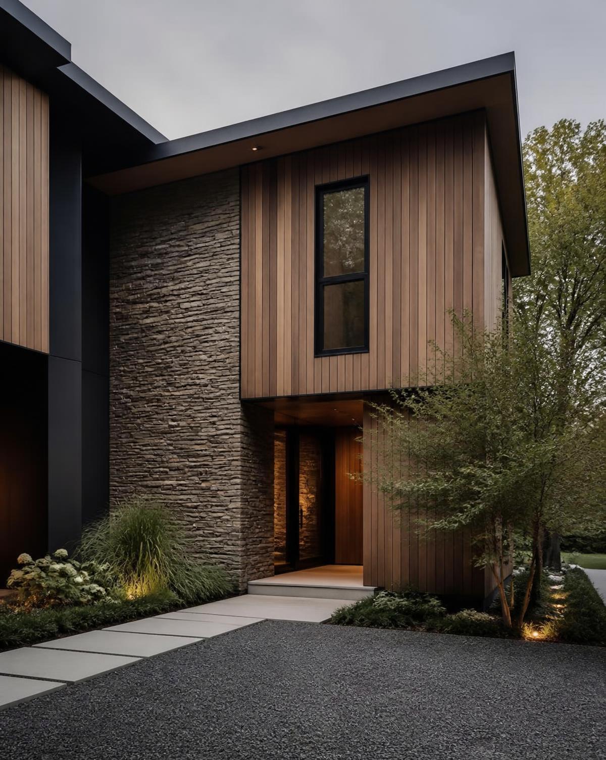 Modern New Jersey residence with cedar and stone facade